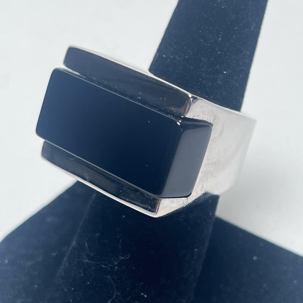 Vince Camuto Silver-Tone Ring with Black Rectangular Stone